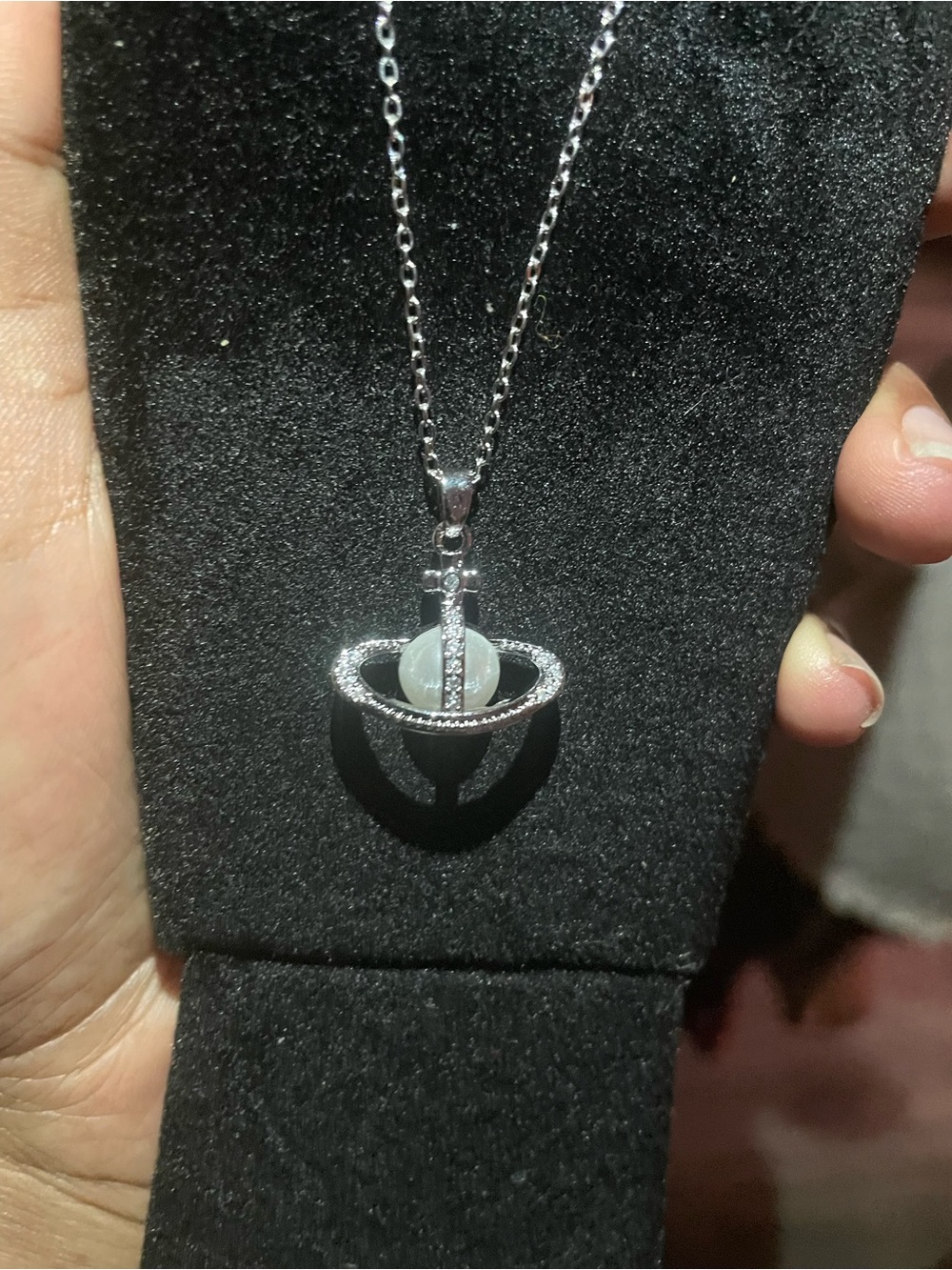 Silver color Planet Pendant Necklace with White Orb new without tag